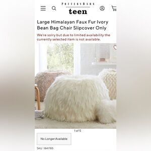 Pottery Barn Large Himalayan Faux Fur Ivory Bean Bag Chair Slipcover Only